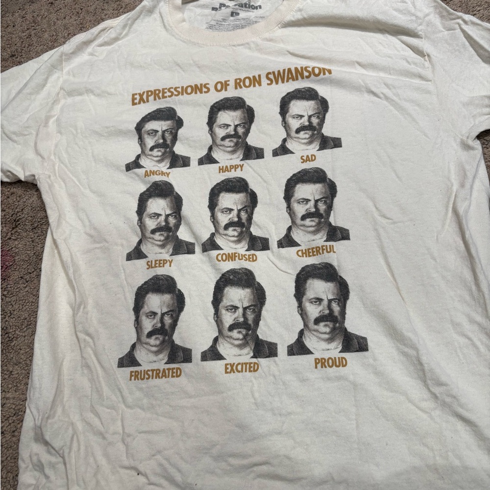 Universal TV “Parks and Recreation” Ron Swanson Expressions T-Shirt - White